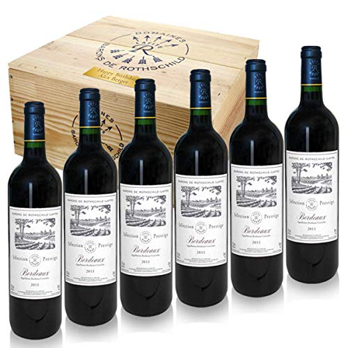 6 Flaschen feinster Barons de Rothschild (Lafite) 2016 in edler Weinkiste aus Holz als edle Geschenkidee mit Ihrer individuellen Gravur