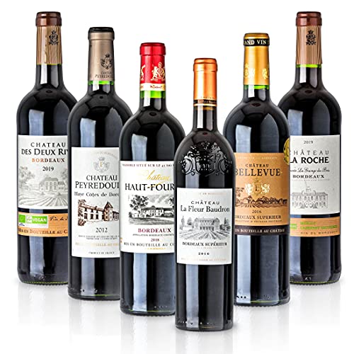 Feinste Weine – Weinselektion 6er Bordeaux Probierpaket (6 * 0,75l) – Frankreich-Probierset mit trockenen Rotweinen