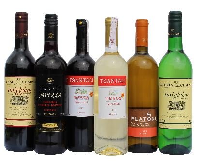 6x Imiglykos Wein Genießer Geschenk Set Rotwein Weißwein lieblich je 750ml + 2 Probier Sachets Olivenöl aus Kreta a 10 ml – griechischer roter weißer Wein Griechenland Wein Probier Set Weinpaket